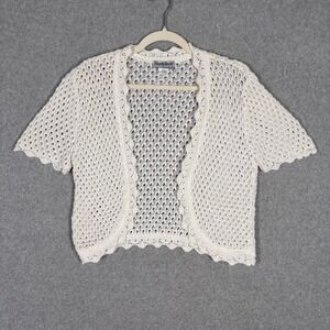 Vintage Y2K Crochet Sheer Open Knit Cardigan Sweater Medium Cottage Feminine‎